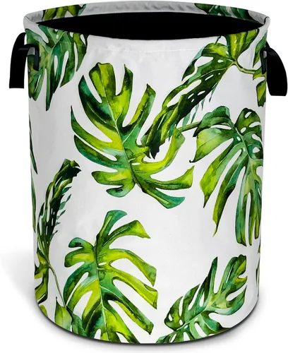Green Leaf - Cesta de lavandería con palmera hawaiana, plegable, impermeable, tela Oxford | Funny Tote Bag Laundry Hamper Clothes Storage Bucket