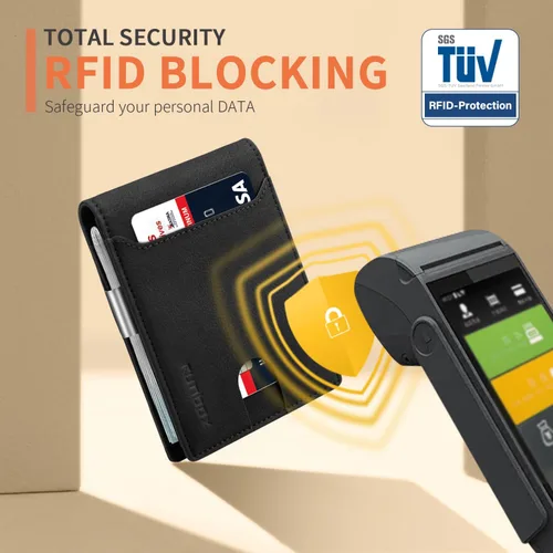 Vista 34 de RUNBOX - Carteras delgadas para hombre, cartera de piel con pinza para el dinero, cartera de bolsillo frontal con bloqueo RFID, tarjetero