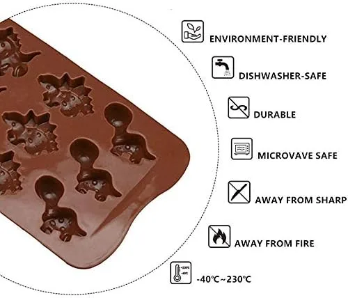 Vista 2 de Molde de silicona para chocolate con forma de dinosaurio, 3 unidades, 12 cavidades, antiadherente, reutilizable, gelatina, para galletas, cubitos