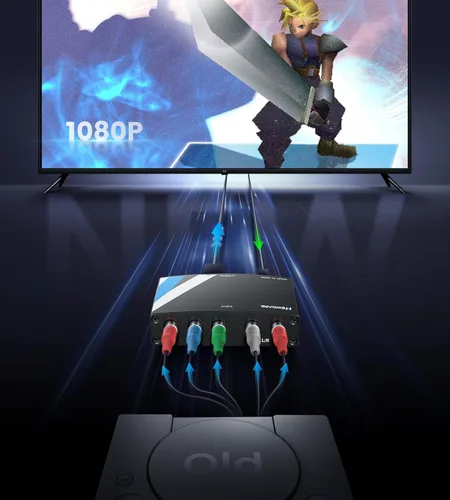 Vista 2 de NEWCARE Convertidor de Componente a HDMI, Adaptador de Aleación de Aluminio YPbPr + R/L a HDMI, Convertidor de Video Audio 1080P Componente 5RCA RGB