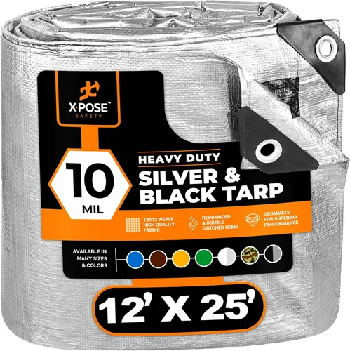 Vista 22 de Lona de polietileno resistente – 6 x 8 pies – 0.394 in de grosor impermeable, cubierta protectora de bloqueo UV – reversible plata y negro