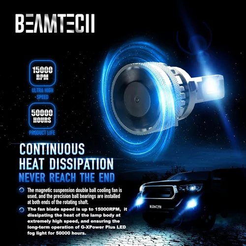 Vista 5 de BEAMTECH Bombillas H4, chips G-XP listos para Canbus 600% más brillante, luz blanca de 6500 K, paquete de 2