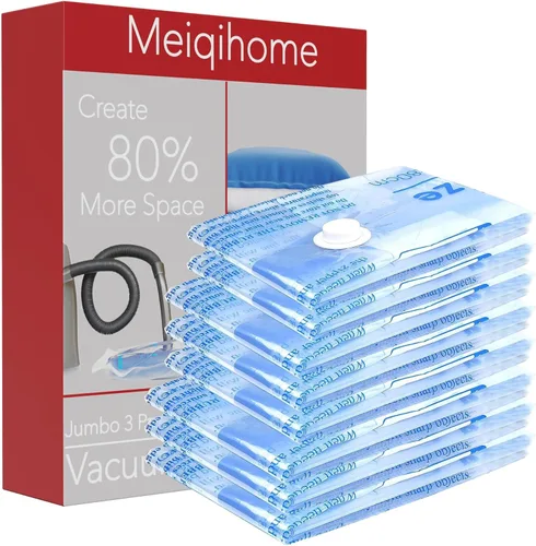 Vista 7 de Bolsas de almacenamiento al vacío 10 combo (5 jumbo/5 grandes), bolsas de embalaje de plástico, bolsas ahorradoras de espacio para ropa, almohadas