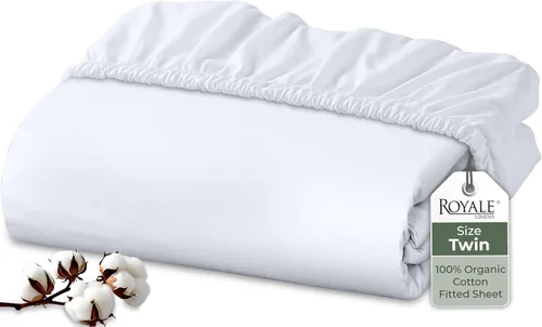Vista 87 de Royale Linens Sábana bajera ajustable de 100 % algodón orgánico, tejido de percal, sábana bajera súper suave con bolsillo profundo, sábana elástica