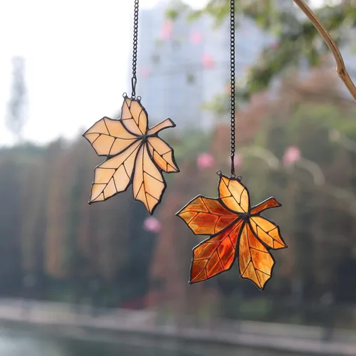 Vista 7 de Atrapasoles de hojas de arce para ventana, vitral, decoración del hogar, decoración de hojas de otoño, regalos para mujeres..