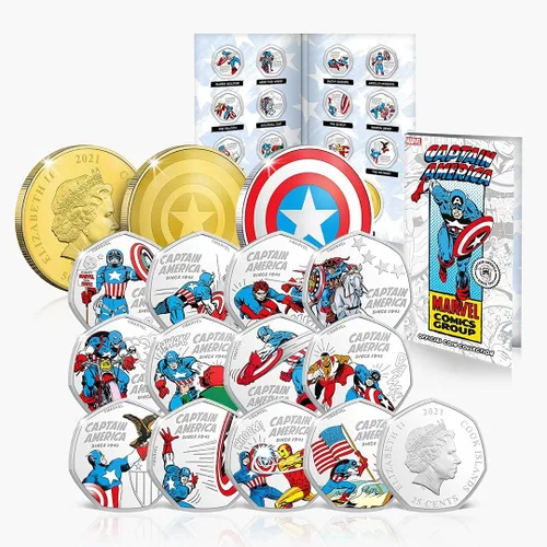 Paquete completo de la colección completa conmemorativa oficial del Capitán América, 14 monedas/medallas de las escenas más memorables de los