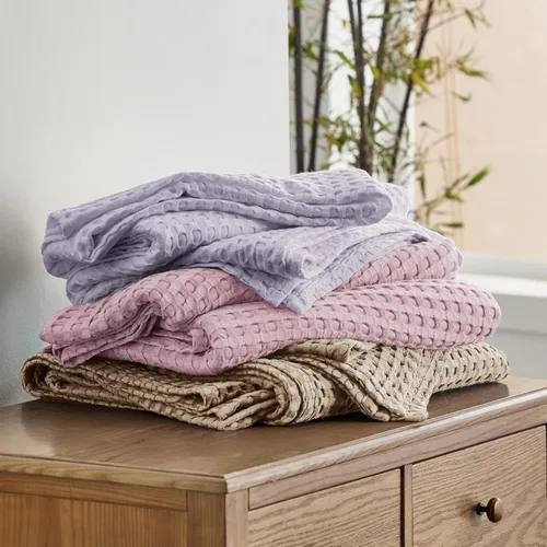 Vista 6 de Bedsure Manta de algodón con diseño de punto gofre, tamaño individual XL, ligera y transpirable de rayón derivado del bambú, para durmientes