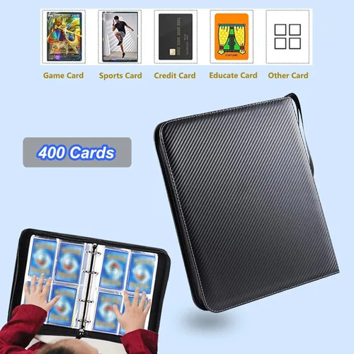 Vista 2 de 400 tarjetas intercambiables, carpeta con cremallera, fundas para tarjetas fotográficas, libro de tarjetas, 3 anillos, soporte para tarjetas