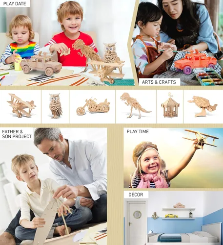 Vista 5 de Puzzled Rompecabezas 3D H1 Truck SUV Kit de modelo de construcción de artesanía de madera, divertido juguete único y educativo del ejército