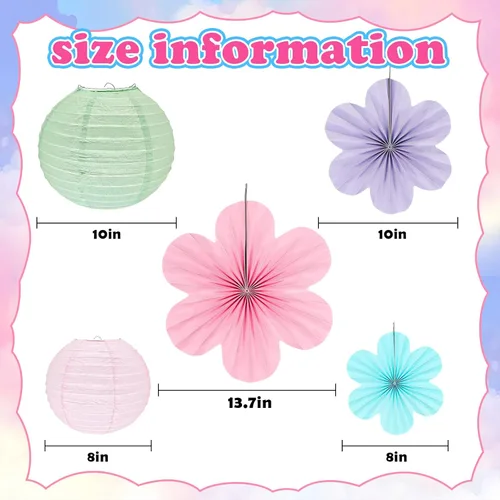 Vista 2 de Spring Hanging Decorations - 18Pcs Pastel Party Decorations Paper Lanterns & Flower Fans Set for Pastel Classroom Decor, Office, Baby Shower