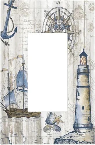 Vista 101 de Cubiertas de Tomacorriente Ancla Estrella de Mar Concha Tablón de Madera Rústico Náutico 1 Gang Interruptor de Luz Dúplex Placa Cubierta Decorativa