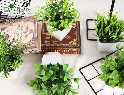 Vista 3 de Der Rose Paquete de 6 plantas falsas pequeñas en macetas para decoración Verde