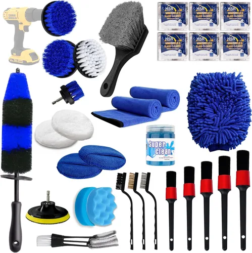 Kit de limpieza para interiores y exteriores, kit de limpieza de automóvil con juego de cepillos profesionales para detallar el automóvil, kit de