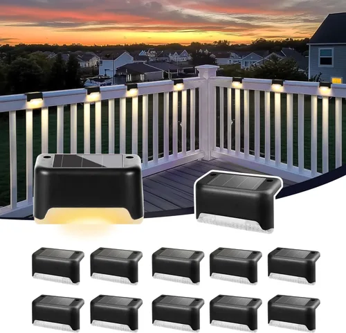 Vista 9 de SOLPEX - Juego de 16 luces solares para cercas al aire libre, luces impermeables LED para escalones solares para escaleras al aire libre, terraza