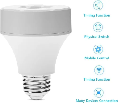 Vista 5 de Adaptador de enchufe de bombilla de control de teléfono inteligente, base de bombilla, interruptor de soporte de lámpara compatible con asistente