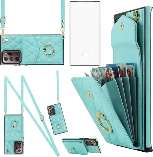 Vista 8 de Asuwish Funda para teléfono Samsung Galaxy Note 20 Ultra 5G con protector de pantalla y anillo protector de pantalla con bloqueo RFID, tarjetero