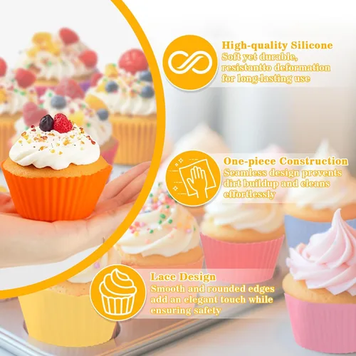 Vista 3 de RAINFLOW Paquete de 36 tazas de silicona para hornear cupcakes, reutilizables y antiadherentes, mini moldes de silicona para muffins, forros