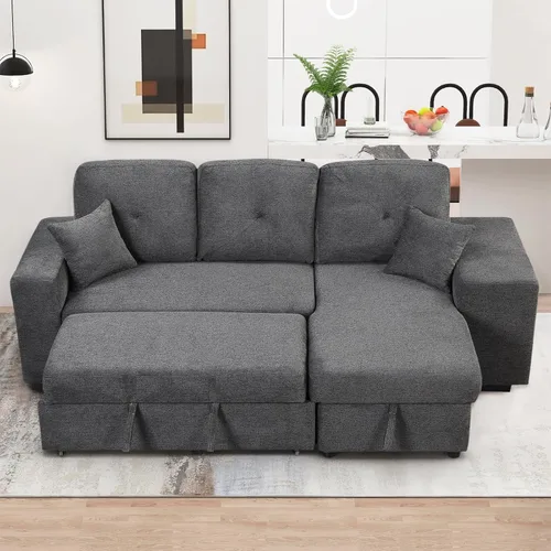 Vista 8 de Sofá cama de 95 pulgadas, sofá cama en forma de L de 3 plazas con diván de almacenamiento, sofá cama convertible extraíble, sofá cama seccional