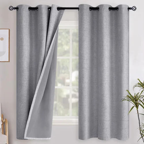 Vista 78 de YoungsTex - Cortinas opacas de lino para dormitorio, oscurecimiento de la habitación, cortinas con textura de lino, paneles con aislamiento térmico