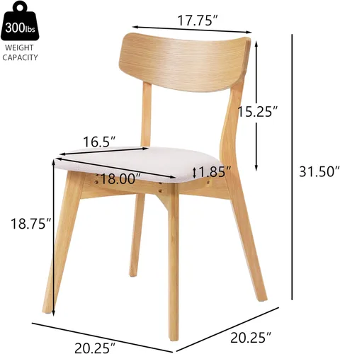 Vista 5 de Mid-Century Modern Walnut Finish Upholstered Dining Chairs Set of 4 - Rubberwood Frame Dining Room Chairs, Kitchen Chairs, Table & Chair Sets, Desk