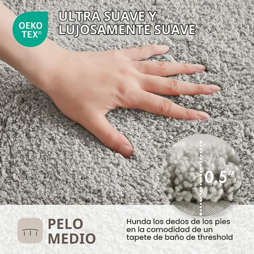 Vista 5 de Madison Park Evan Alfombra de Baño 100% Algodón con Respaldo Antideslizante - Tapete de Baño de Felpa Copetuda Lujoso, Absorbente, Secado Rápido