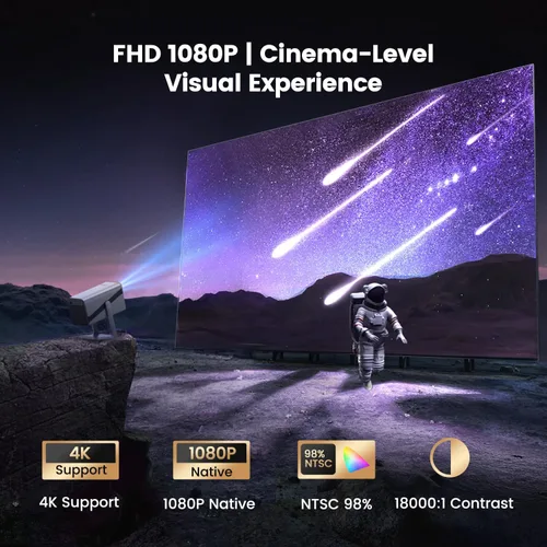 Vista 3 de [Aplicación incorporada/soporte 4K/Dolby Audio] Proyector inteligente portátil con WiFi y Bluetooth, enfoque automático y Keystone/Zoom, soporte
