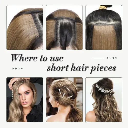 Vista 5 de S-noilite Extensiones de cabello humano corto con clip, 1 unidad, 4 pulgadas, para añadir volumen extra al cabello, color marrón oscuro #2