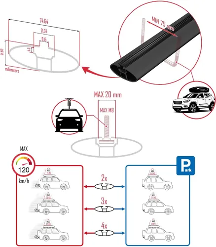Vista 6 de Compatible con SsangYong Tivoli 2015-2024 ACE-2 Barra transversal de aluminio negro 2 barras