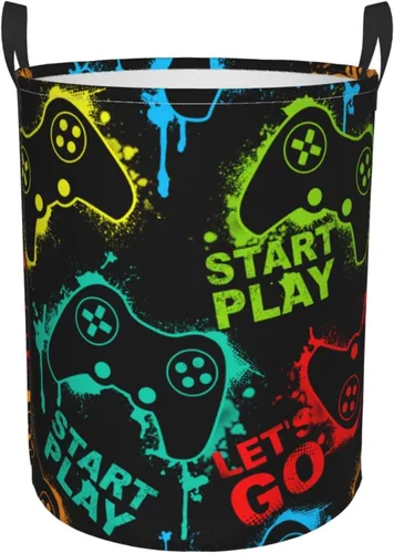 Gbuzozie Coloridas siluetas de juego Joystick redondo cesta de almacenamiento de ropa de juguetes organizador de ropa para el hogar baño dormitorio