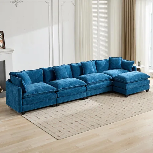 Vista 18 de Sofá seccional modular, sofá de chenilla mullido de 111.5" con reposabrazos y almohadas, sofá de asiento profundo moderno para sala de estar
