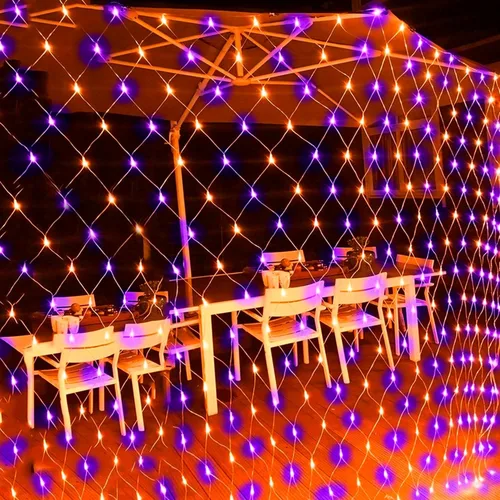 Vista 5 de Dazzle Bright 360 luces LED de red de Halloween, 12 pies x 5 pies, luces de cadena conectables impermeables, cable transparente con 8 modos
