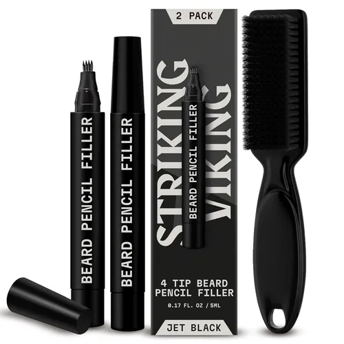 Vista 10 de Striking Viking Lápiz de barba – marrón oscuro, paquete de 2 – Tinte temporal para barba – Impermeable a prueba de sudor de larga duración
