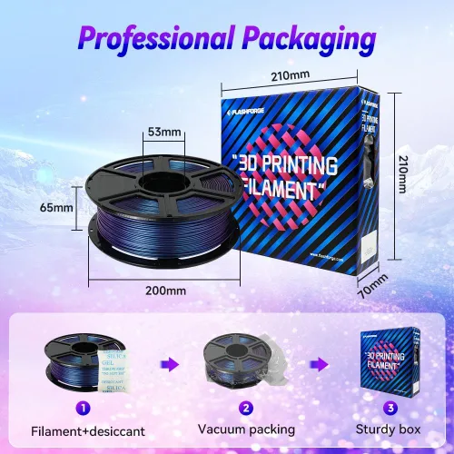 Vista 6 de FLASHFORGE Filamento de cambio de color camaleón para impresora 3D, filamento de cambio de color con luz y ángulos, carrete de 2.2 libras, precisión