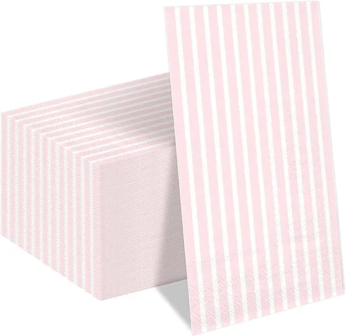 Vista 10 de Whaline Paquete de 100 servilletas desechables a rayas grises y blancas para invitados, paquete de papel a rayas, toalla de mano para boda, baby