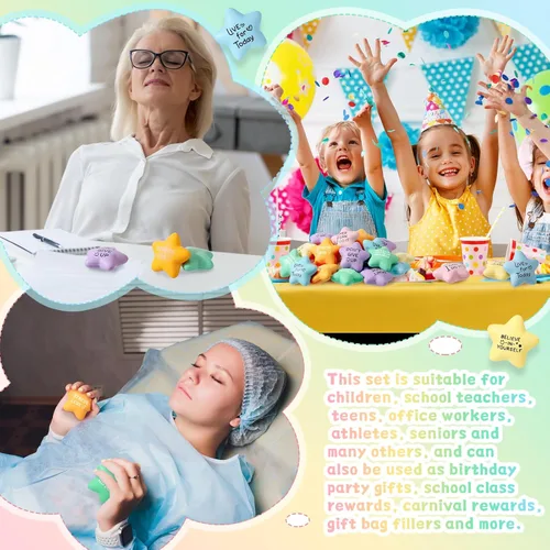 Vista 5 de Libima 30 bolas motivacionales para el estrés con forma de estrella a granel de 2.2 pulgadas, coloridas bolas de espuma para aliviar la ansiedad