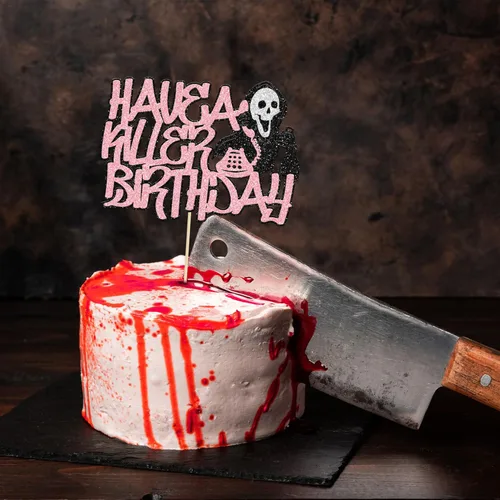 Vista 6 de Gyufise 1 pieza de decoración de pastel de cumpleaños con purpurina montada de terror clásico de Halloween para temática de terror sangriento