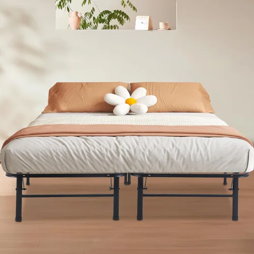 Vista 8 de PayLessHere Marco de cama plegable de metal de 14 pulgadas, plataforma de listones de acero resistente, base de cama, base de colchón, repuesto