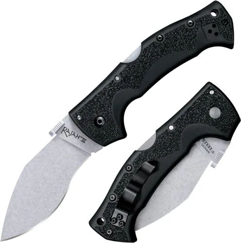 COLD STEEL Serie Rajah - Cuchillo plegable táctico japonés con hoja AUS10A afilada como navaja, mango Griv-Ex, bloqueo Tri-Ad, clip ambidiestro para
