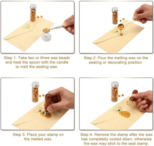 Vista 7 de Juego de 150 cuentas de cera de octágono Yoption, con 2 velas y cuchara de fusión para sello de cera