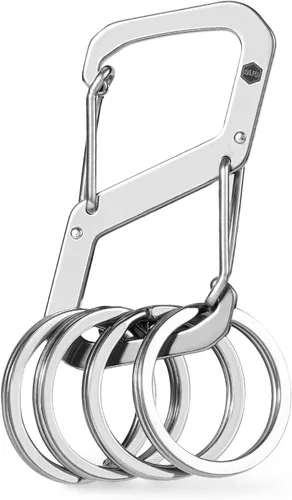 Vista 11 de KeyUnity Mosquetón de acero inoxidable, mini clips, llavero organizador para llaves, linterna, cuchillo plegable y silbatos