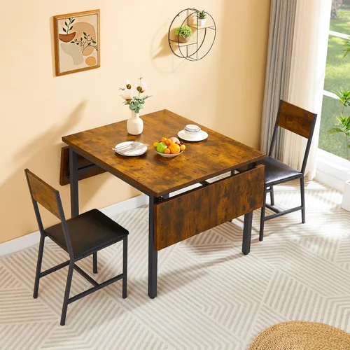 Vista 5 de KEVINSPACE Mesa de comedor plegable de 63.2 pulgadas, mesa de comedor extensible de madera MDF, mesa de comedor de hojas colgantes de madera Gris