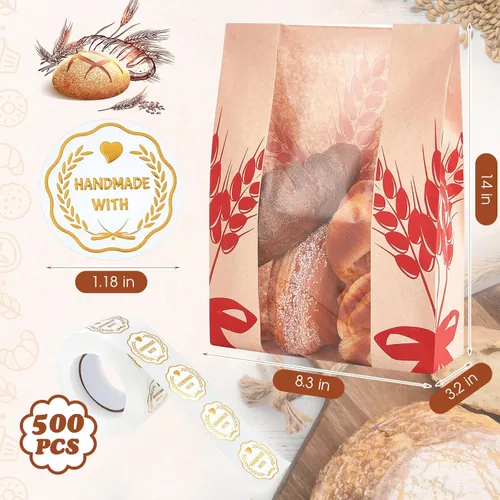 Vista 2 de Gueevin 50 bolsas de pan de papel kraft para pan casero, bolsa grande de pan de masa madre con ventana transparente, almacenamiento de alimentos