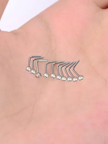 Vista 6 de 20 Piezas Piercing de Nariz Curvado Anillo de Nariz de Acero Inoxidable con Cristales Forma en L Tornillo de Nariz Joyería de Piercing, Calibre 20