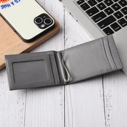 Vista 3 de Succor Minimalista - Delgado-doble-cuero- Carteras para hombres Clip de dinero-Bloqueo RFID-Cuero Genuino-Bolsillo Delantero-Incluido-Caja de Gris