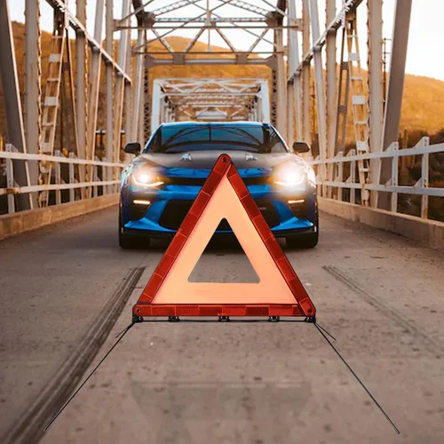 Vista 6 de Triángulos de advertencia de emergencia, paquete de 3 con embalaje plegable, kit de advertencia triangular reflectante de advertencia, triángulo