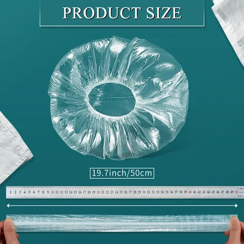 Vista 3 de MORGLES 100 gorros de ducha desechables, gorros de ducha grandes transparentes para mujeres, desechables, gorras de plástico para el tratamiento