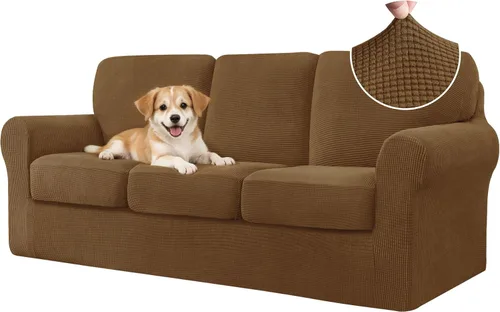 Vista 387 de CHUN YI Fundas para sofá de 7 piezas, lavables, fundas elásticas para sofá de 3 cojines con respaldo y fundas de cojín separados, protector