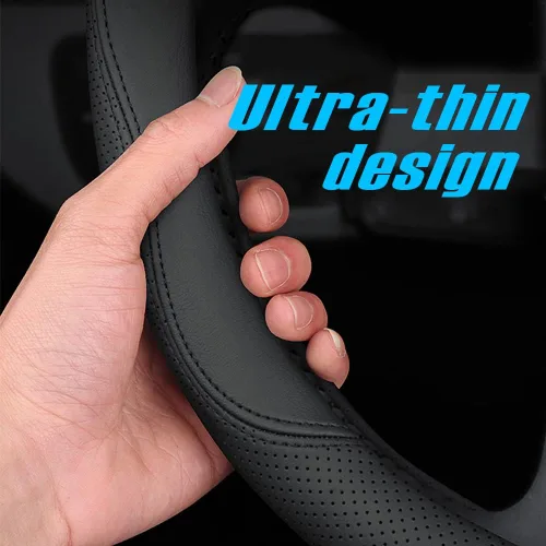 Vista 4 de HAOTULE Funda universal para volante de automóvil, de piel de napa, 15 pulgadas, color negro
