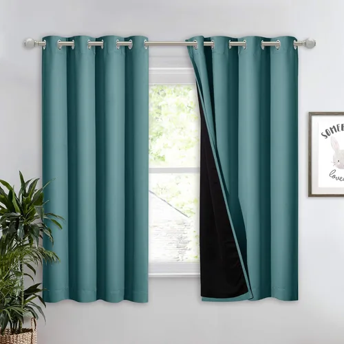 Vista 28 de NICETOWN Cortinas 100 % opacas con aislamiento térmico, panel de cortina deslizante de rendimiento que reduce el ruido con forro negro, bloqueo