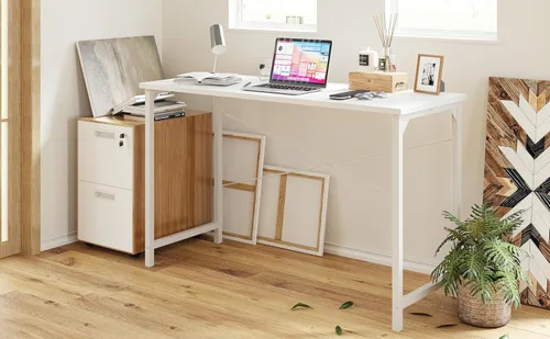 Vista 61 de CubiCubi Escritorio para computadora de 32 pulgadas, mesa de estudio para oficina en casa, escritorio de PC de estilo moderno y simple, marco